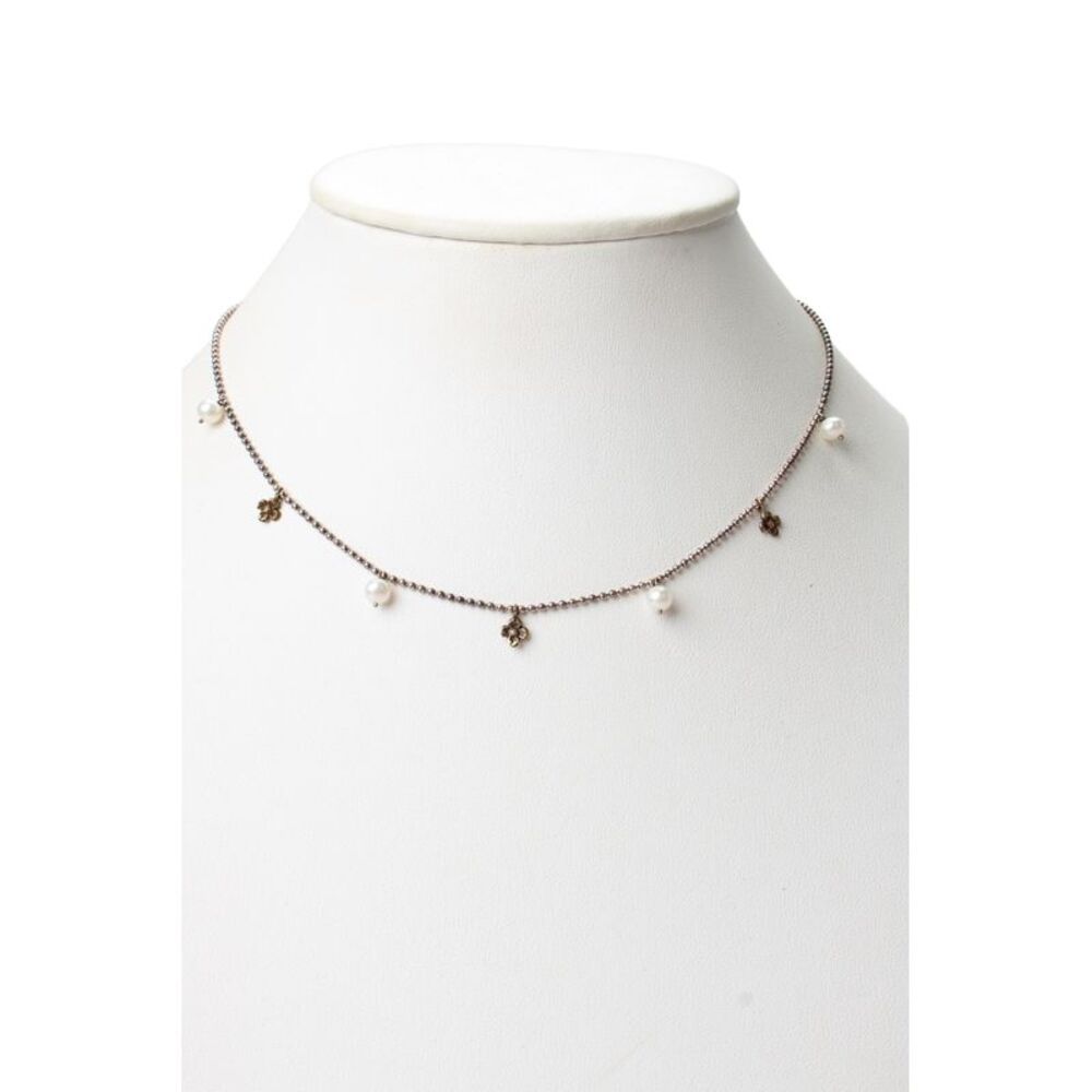 Designer Womens 925 Silver Pearl Flower Station Necklace 16" 4g